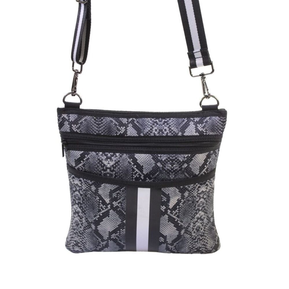 Haute Shore Womens Snakeskin Print Crossbody Shoulder Handbag Black Grey